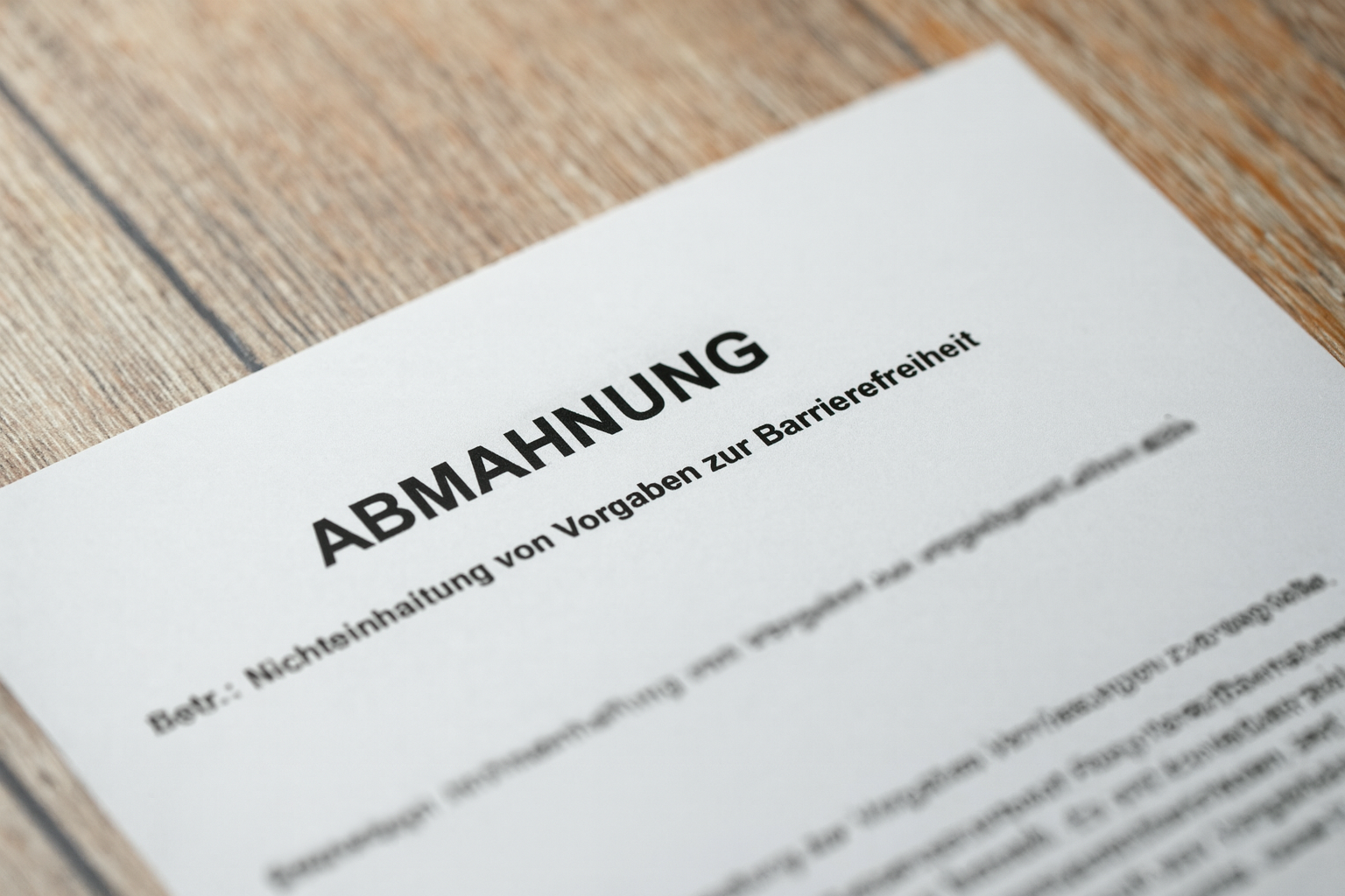 Fiktiver Entwurf eines Abmahnungsschreibens der Marktüberwachungsstelle mit der Beschreibung "Nichteinhaltung von Vorgaben zur Barrierefreiheit."